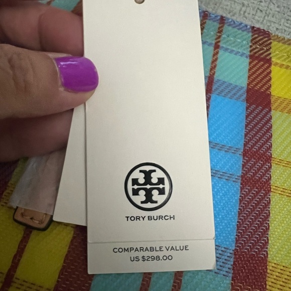 Tory Burch Emerson Mesh Blue and Yellow Market Tote - Picture 3 of 6